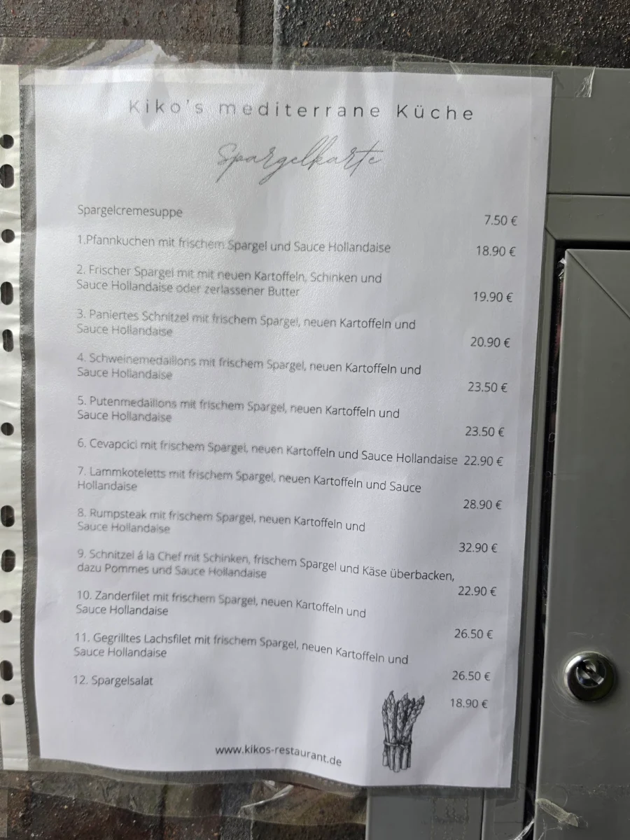Speisekarte, Kiko's - mediterrane Küche