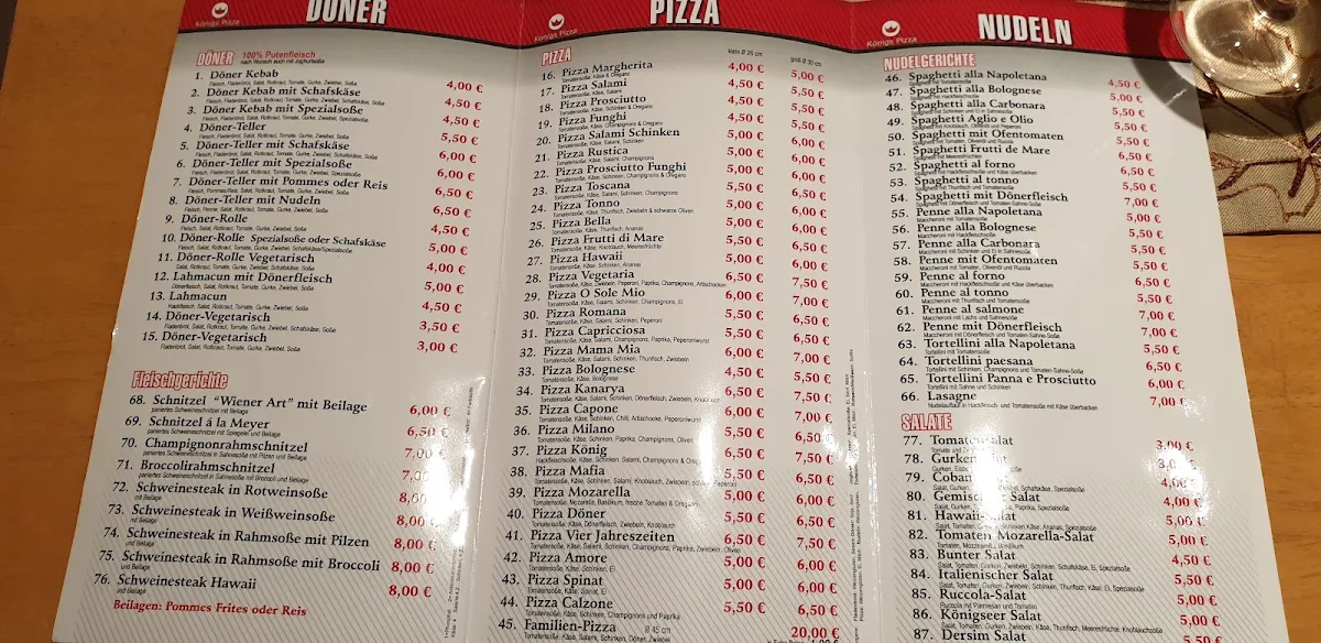 Speisekarte, Königspizza