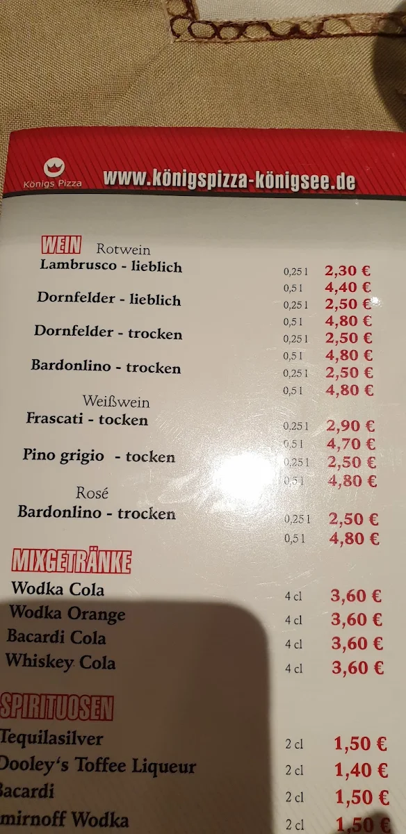 Speisekarte, Königspizza
