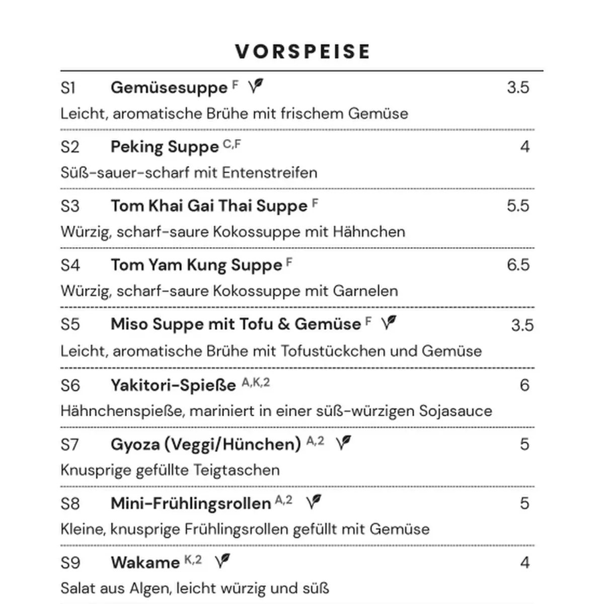 Speisekarte, YUMIKO Asia Kitchen