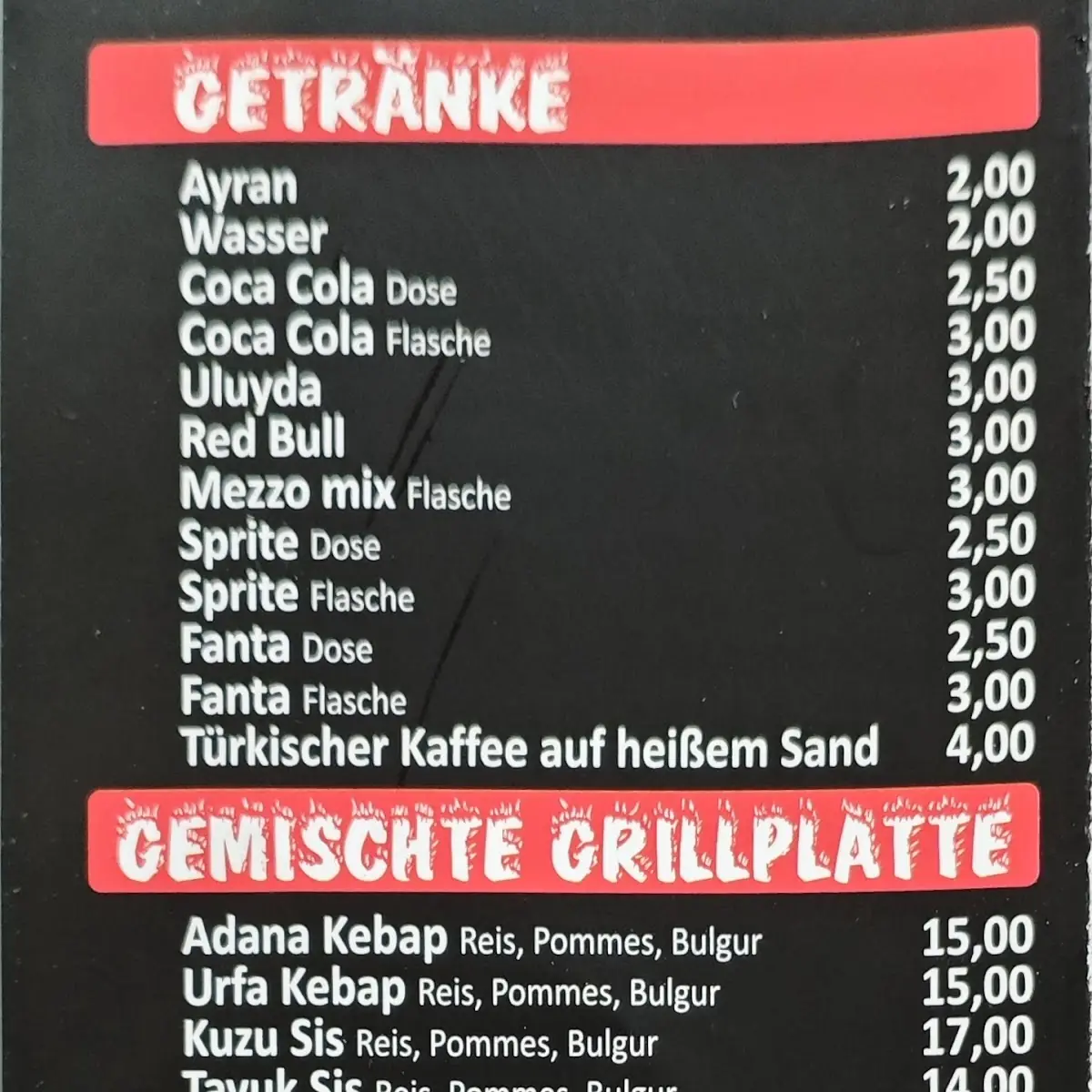 Speisekarte, Baba Ocagi
