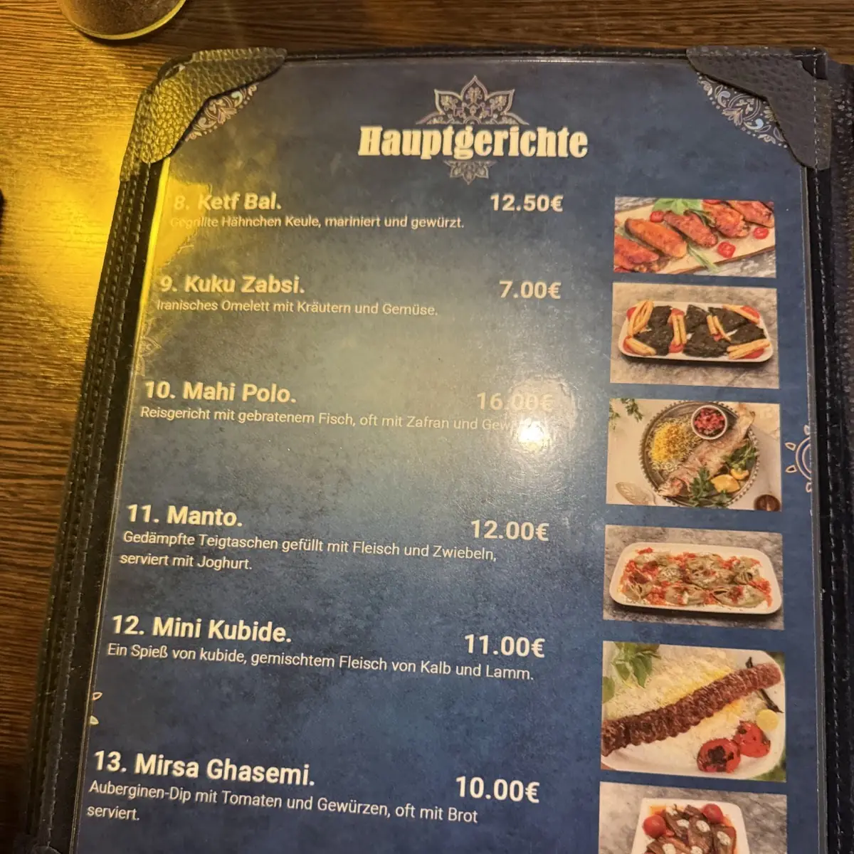 Speisekarte, Molana Restaurant