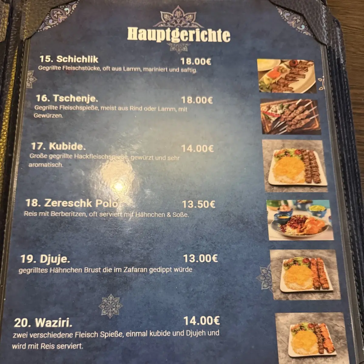 Speisekarte, Molana Restaurant