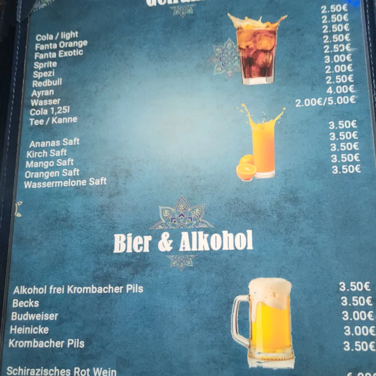 Speisekarte, Molana Restaurant