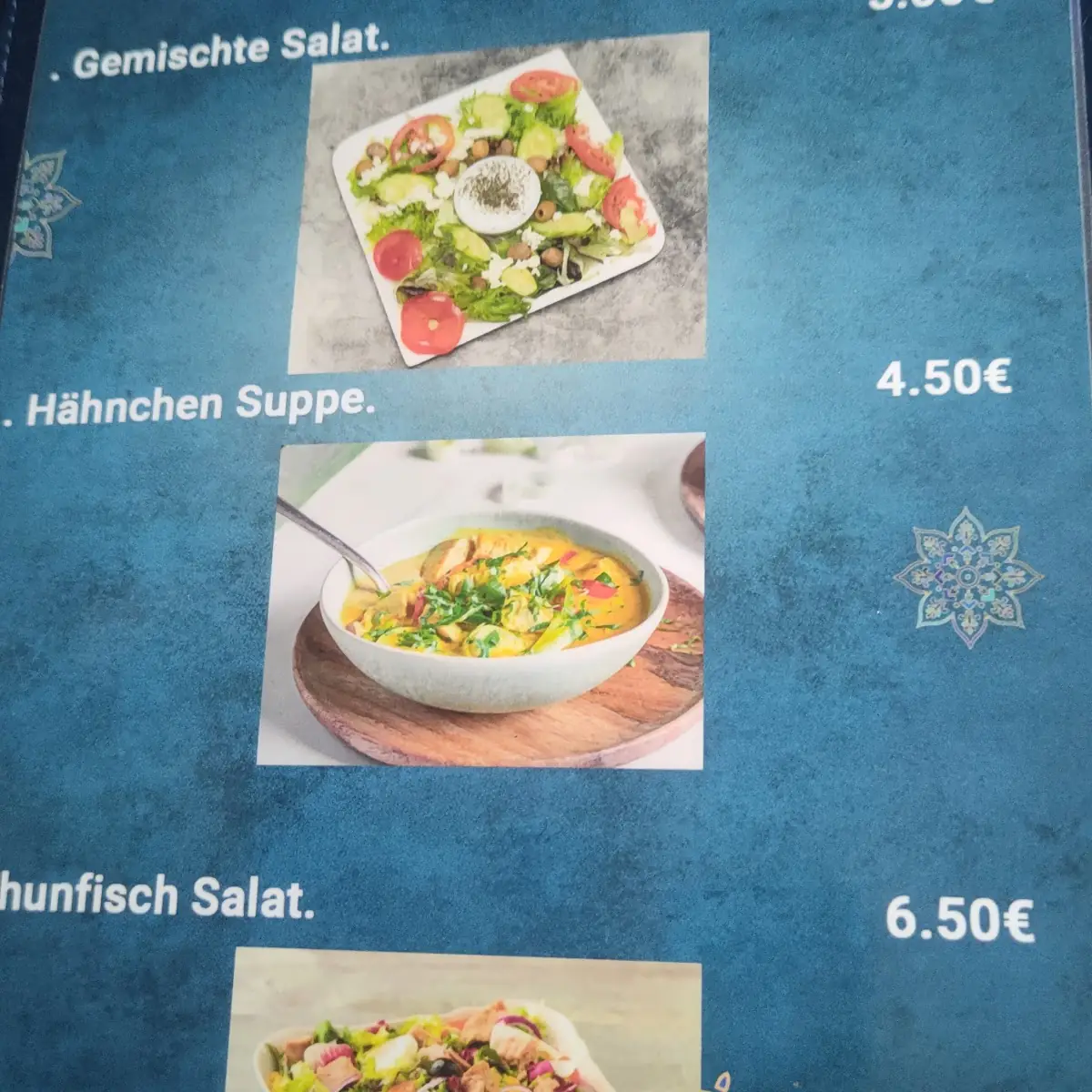 Speisekarte, Molana Restaurant