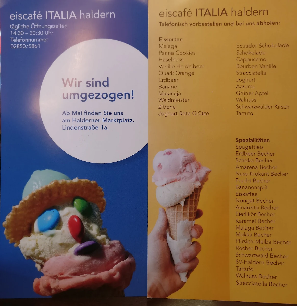Speisekarte, Eis Cafe Italia