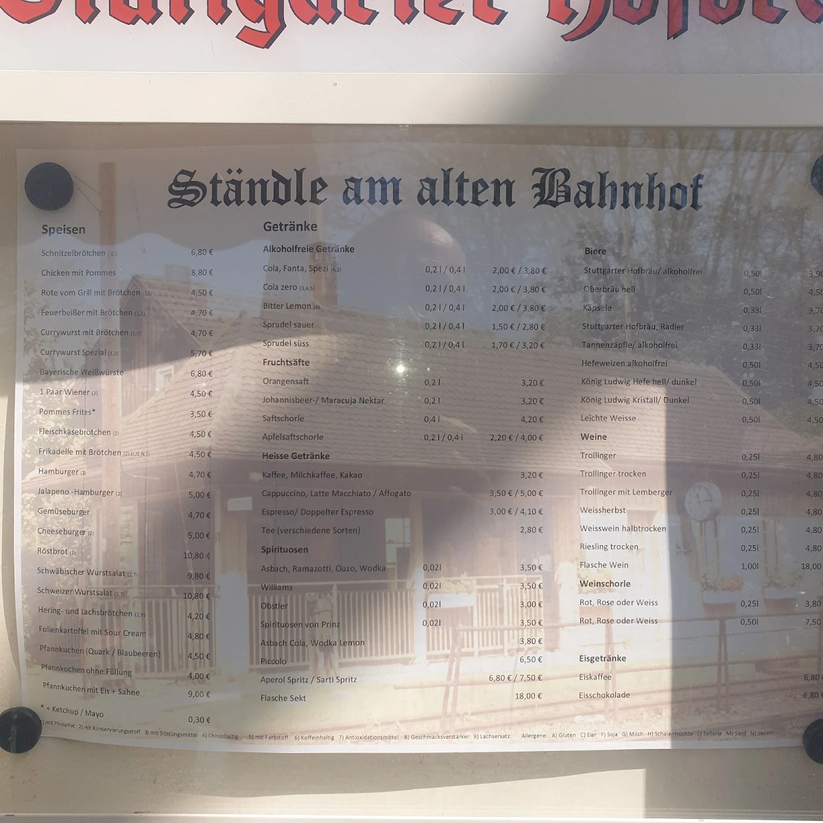 Speisekarte, Ständle am alten Bahnhof