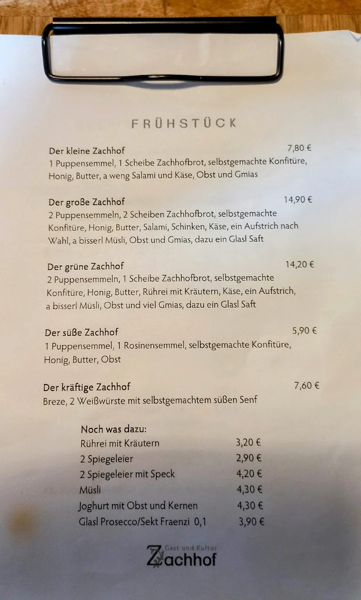 Speisekarte, Zachhof Niederleierndorf
