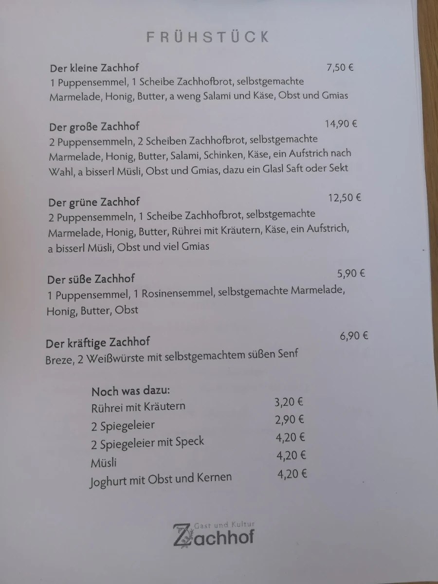 Speisekarte, Zachhof Niederleierndorf