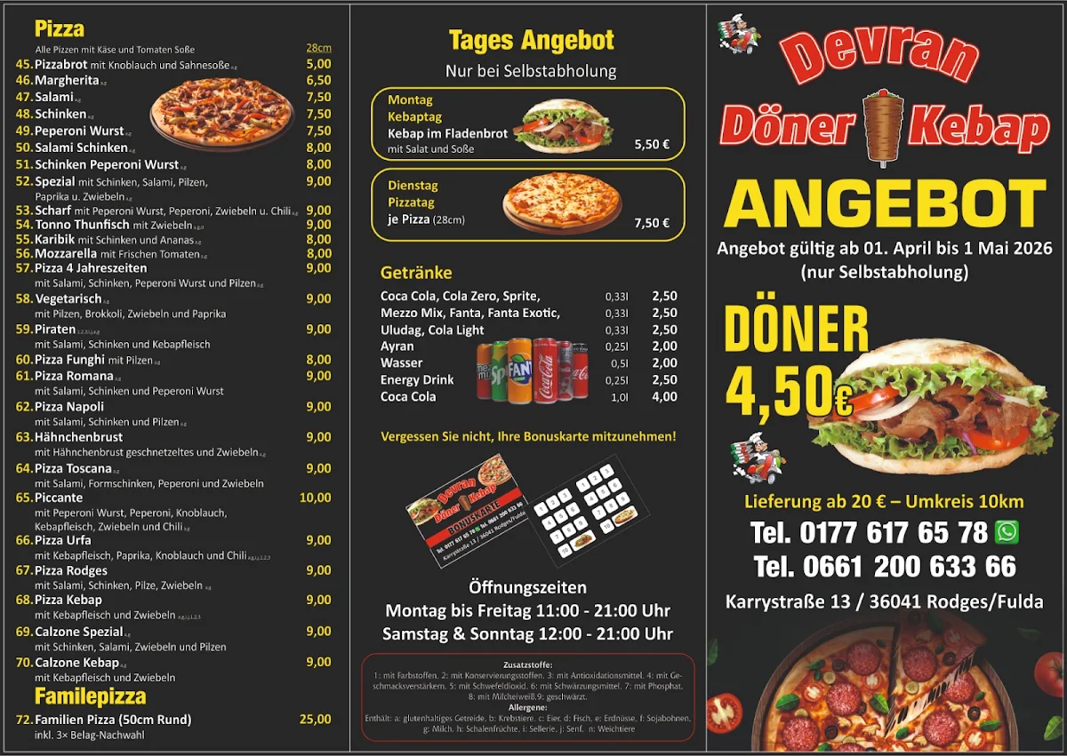Speisekarte, Devran Döner Kebap