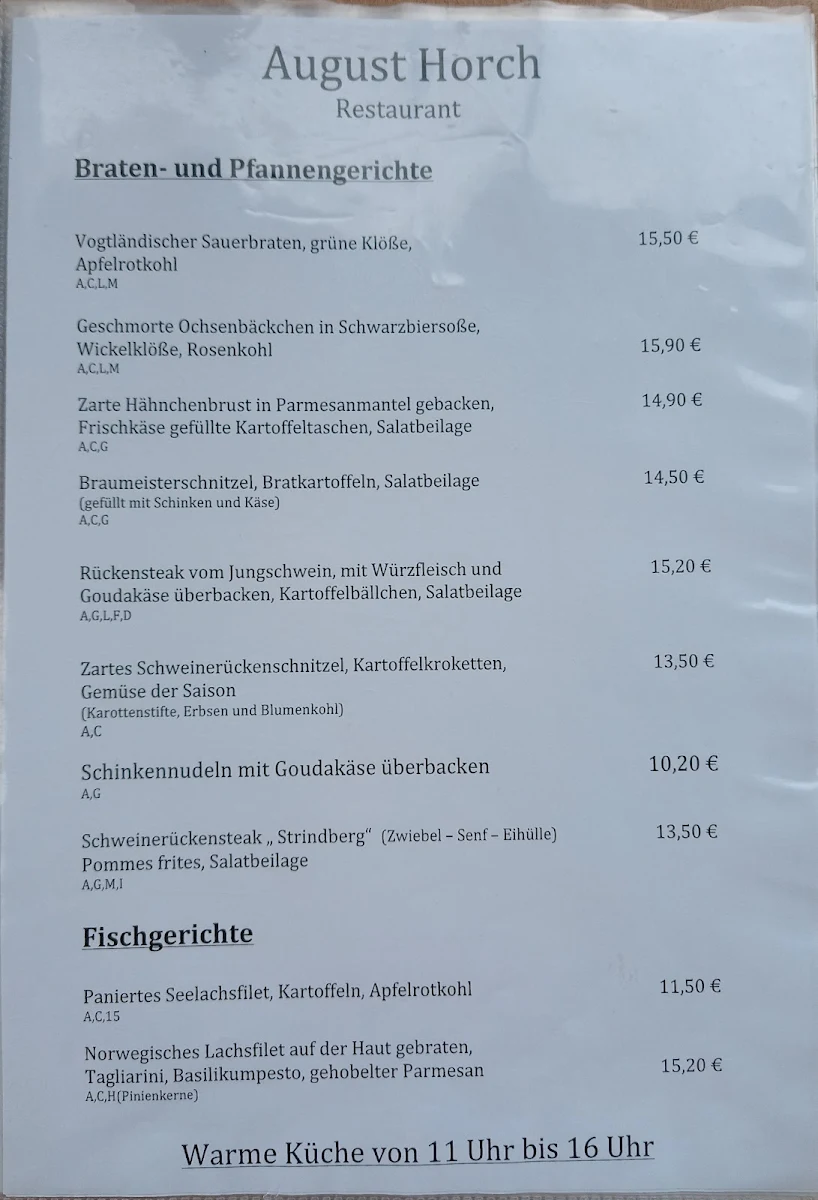 Speisekarte, Restaurant August Horch