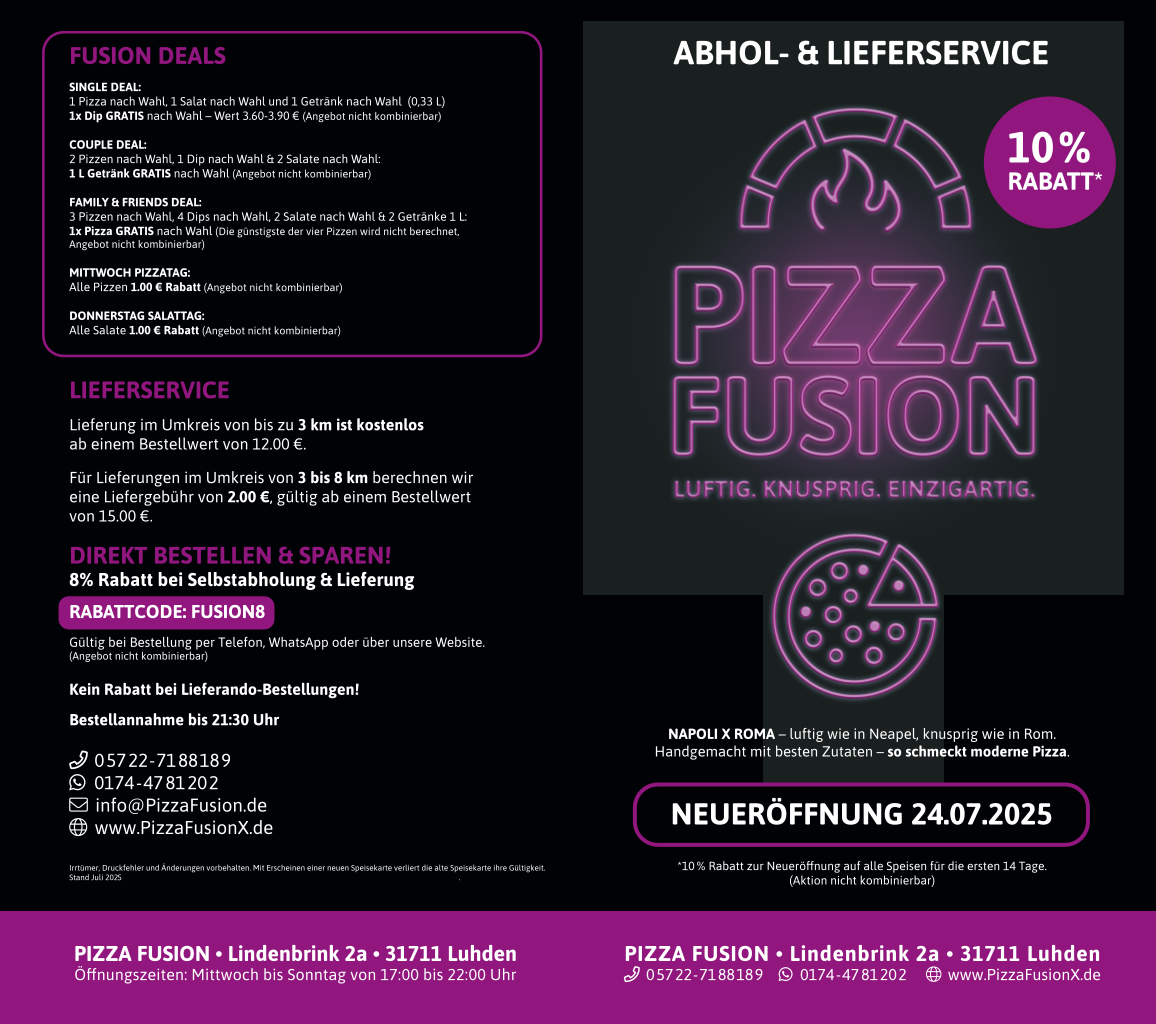 Speisekarte, PIZZA FUSION | NAPOLI X ROMA