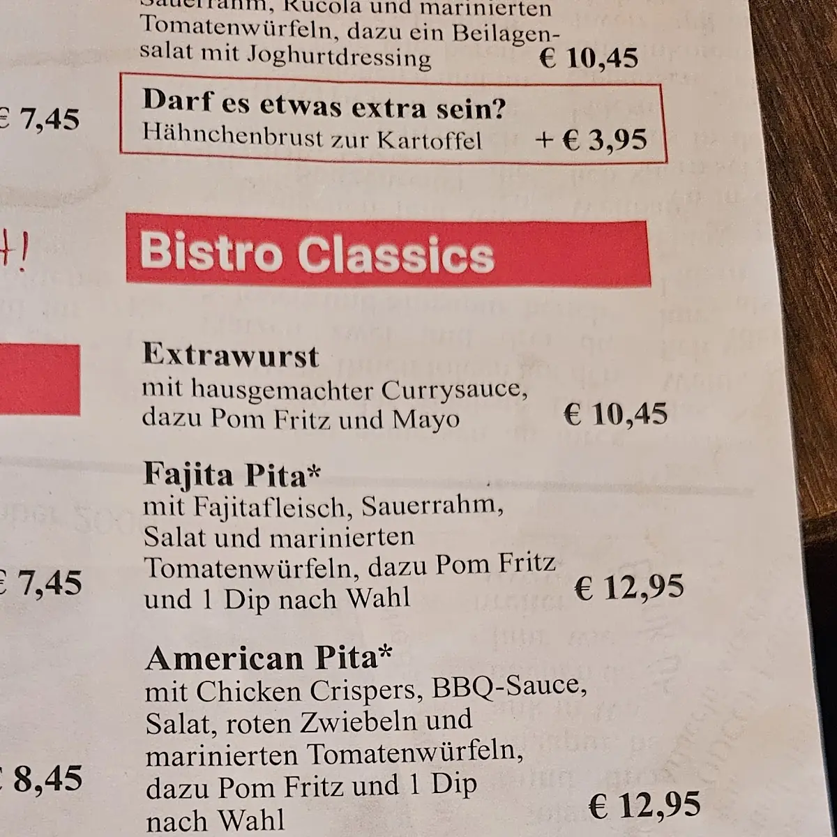 Speisekarte, Cafe Extrablatt Ulm