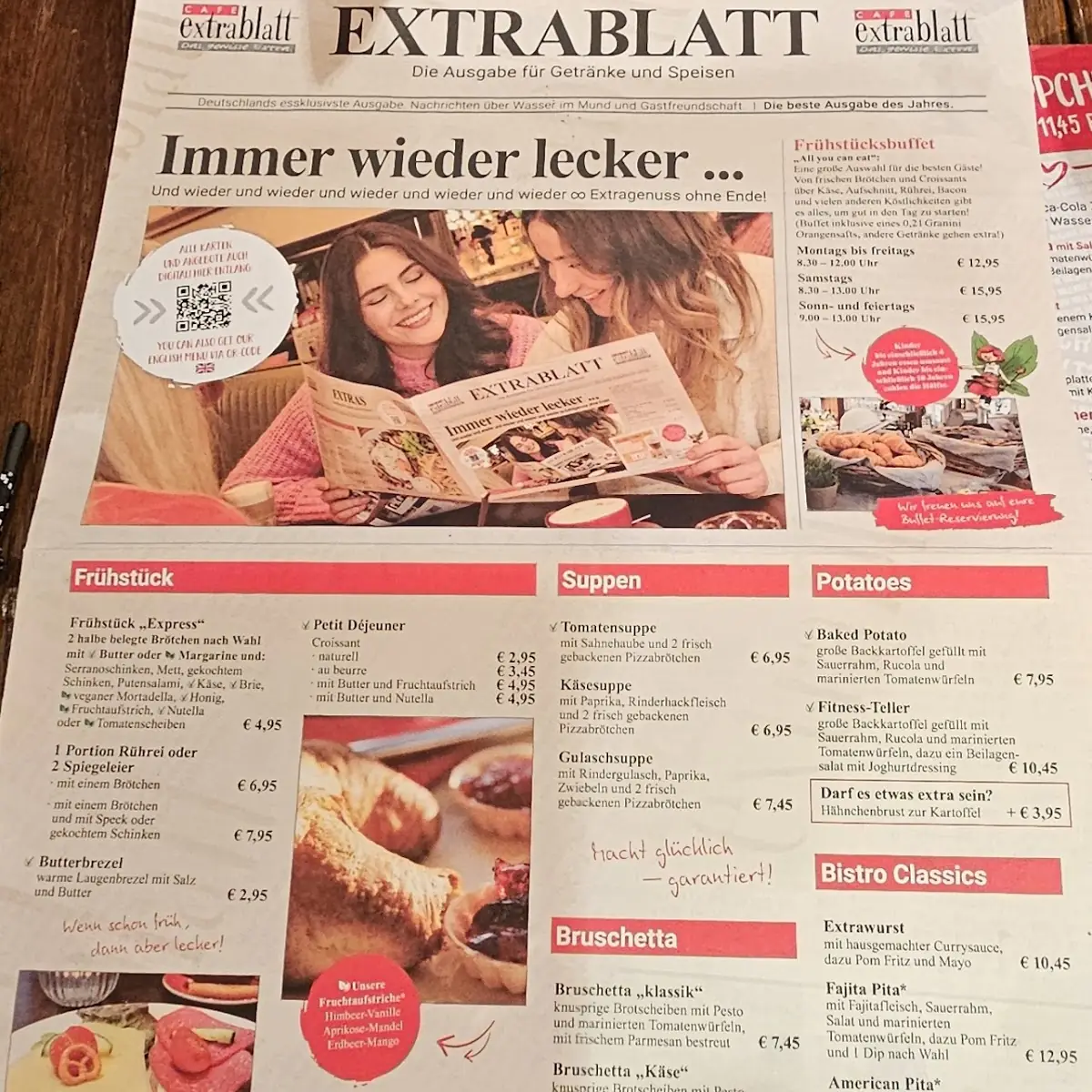 Speisekarte, Cafe Extrablatt Ulm