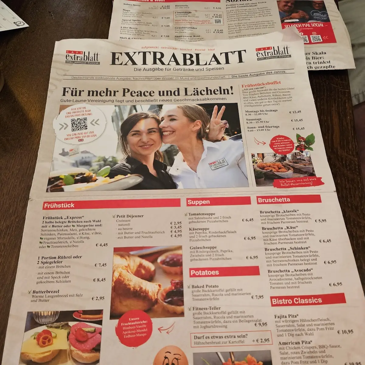 Speisekarte, Cafe Extrablatt Ulm
