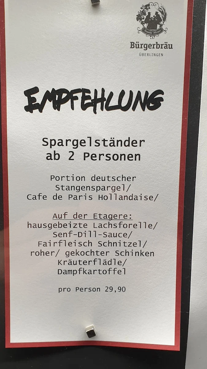 Speisekarte, Bürgerbräu