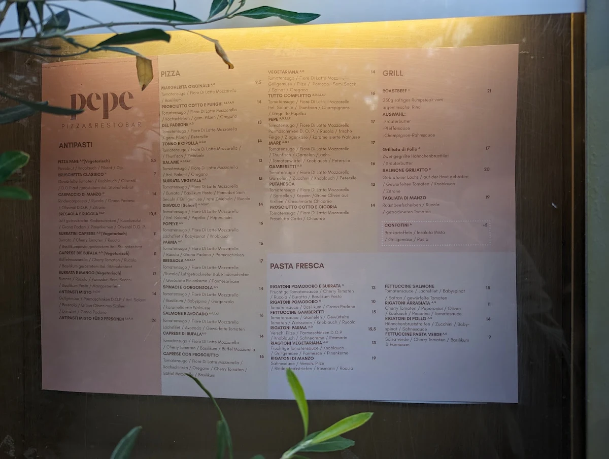 Speisekarte, Pepe - Pizza & Restobar