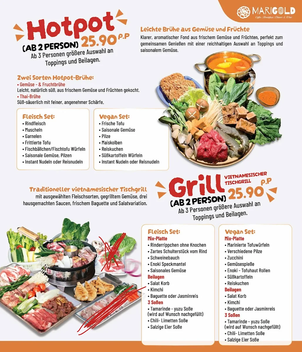 Speisekarte, Marigold Restaurant - Asiatische Restaurant