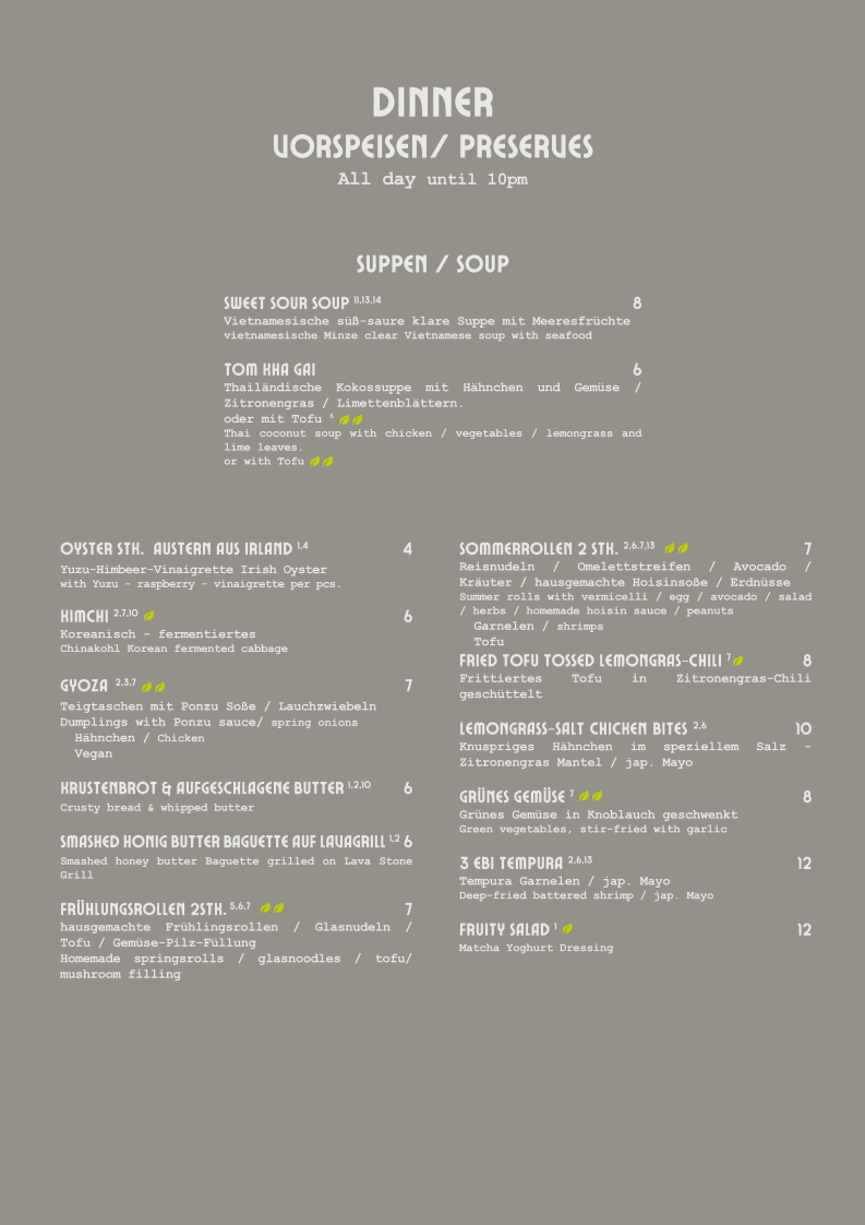 Speisekarte, Marigold Restaurant - Asiatische Restaurant