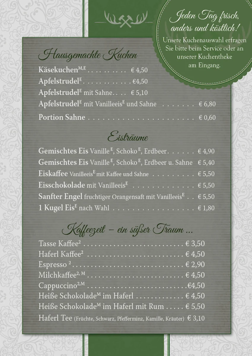 Speisekarte, Berggaststätte Söldenköpfl