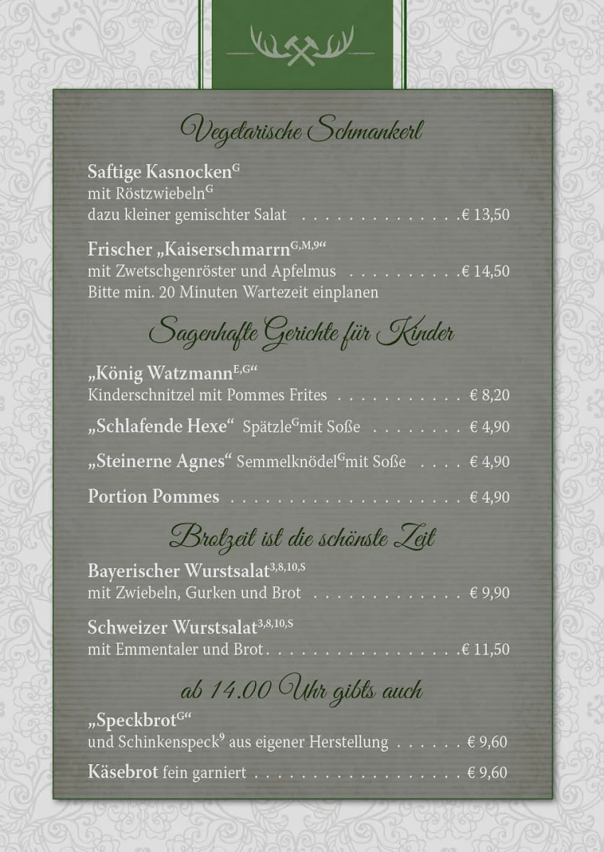 Speisekarte, Berggaststätte Söldenköpfl