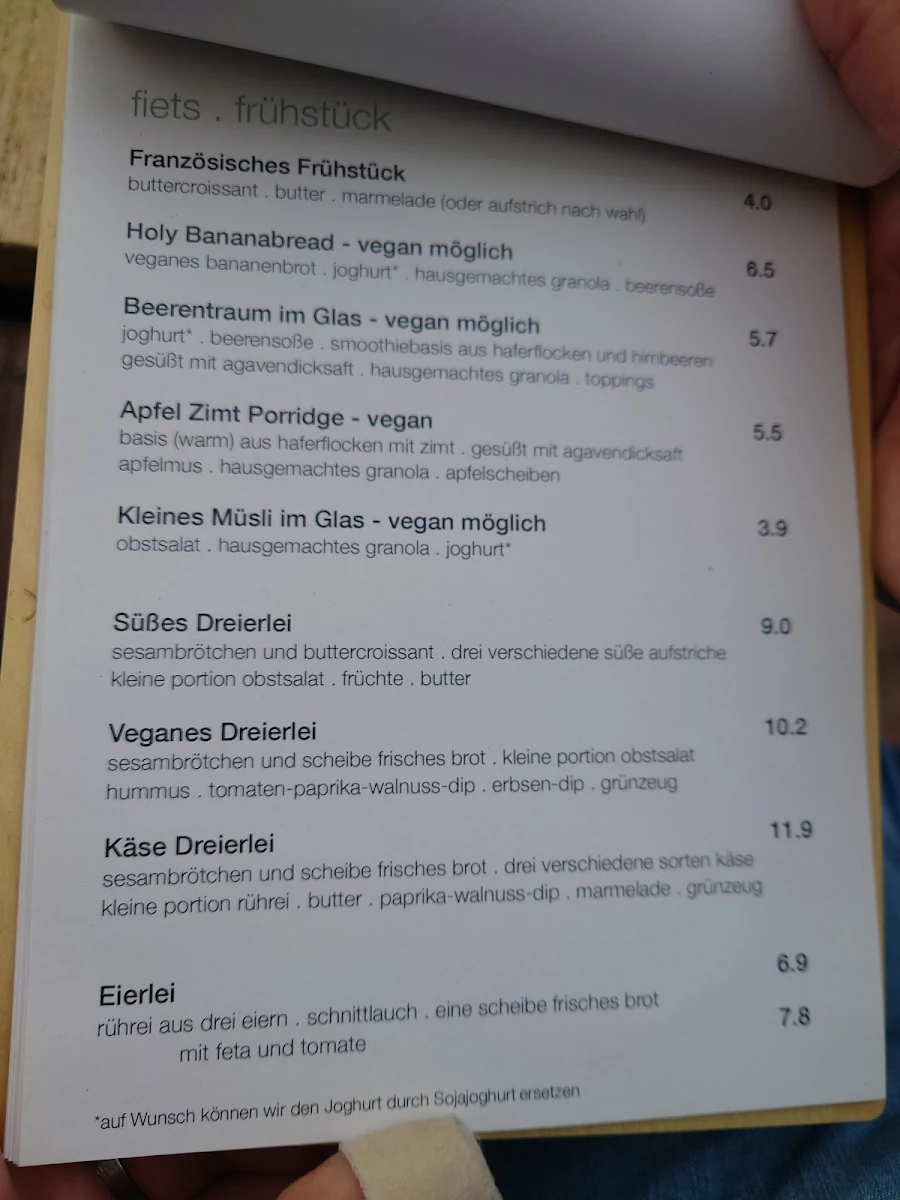 Speisekarte, fiets kaffee.bar