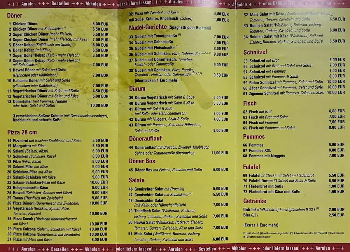 Speisekarte, Döner Kebap Haus am Kino
