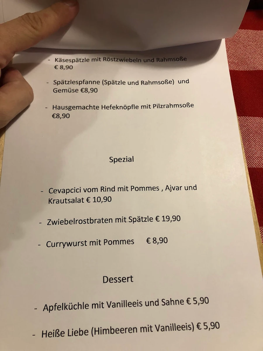 Speisekarte, Brenzstüble - Der Biergarten am Brenzpark