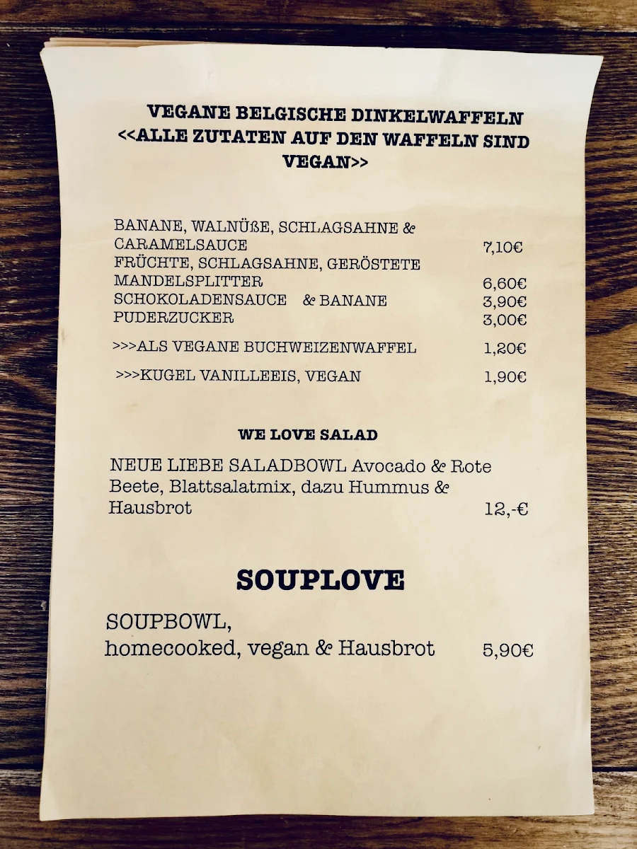 Speisekarte, Café Neue Liebe
