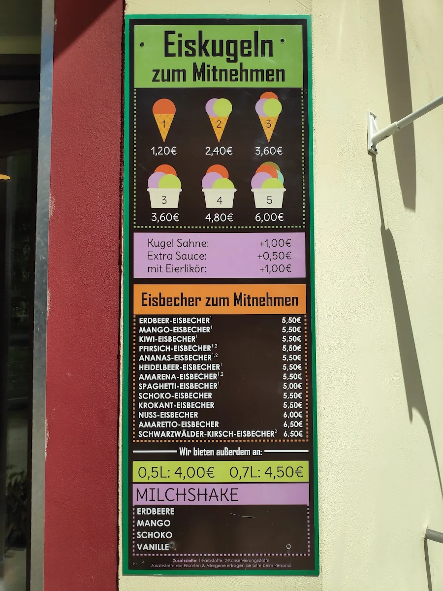 Speisekarte, Eiscafe Süd