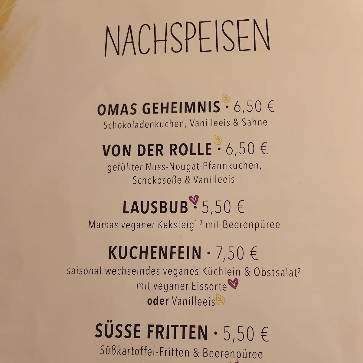 Speisekarte, HANS IM GLÜCK - BRAUNSCHWEIG Residenzschloss