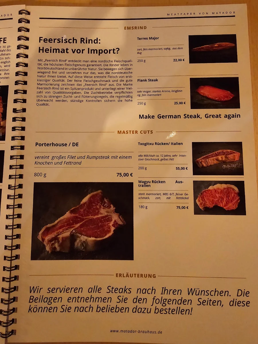 Speisekarte, Brauhaus Restaurant - Biergarten