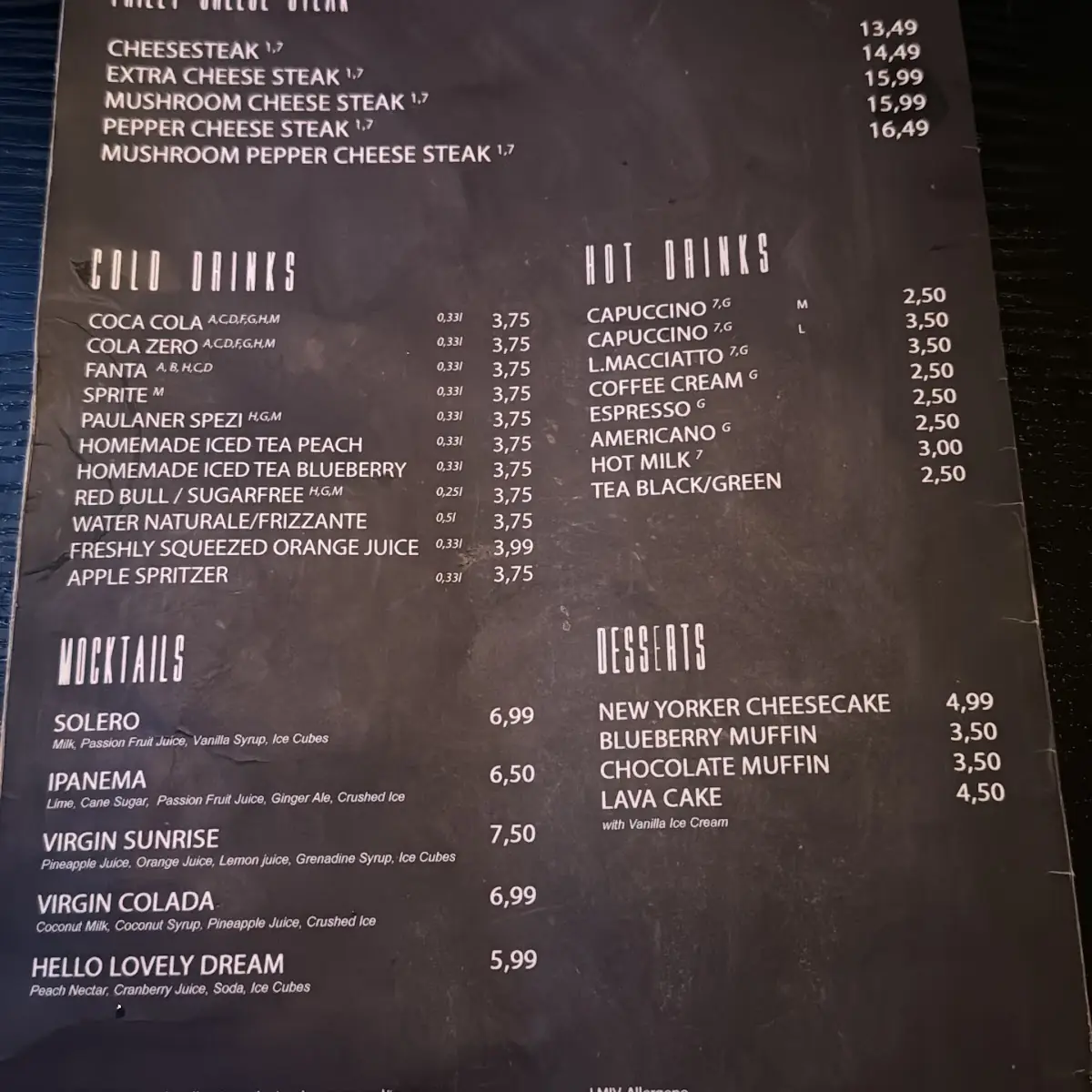 Speisekarte, Unique Burger