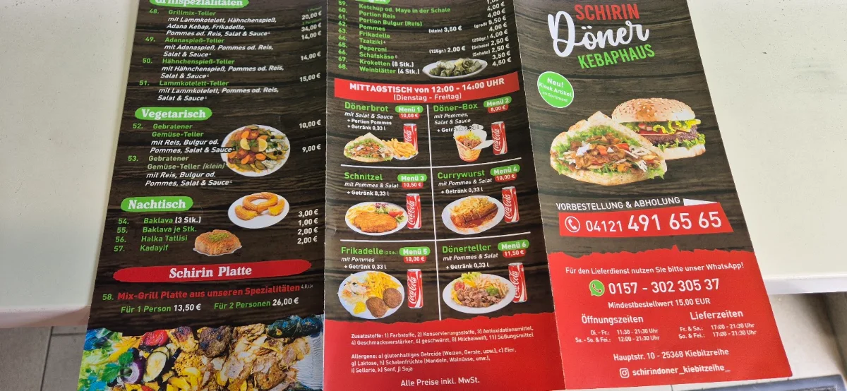 Speisekarte, Schirin Döner