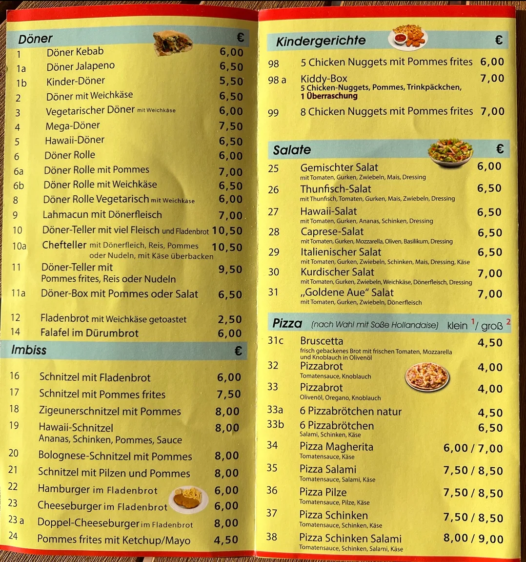 Speisekarte, Pizzeria Sadin