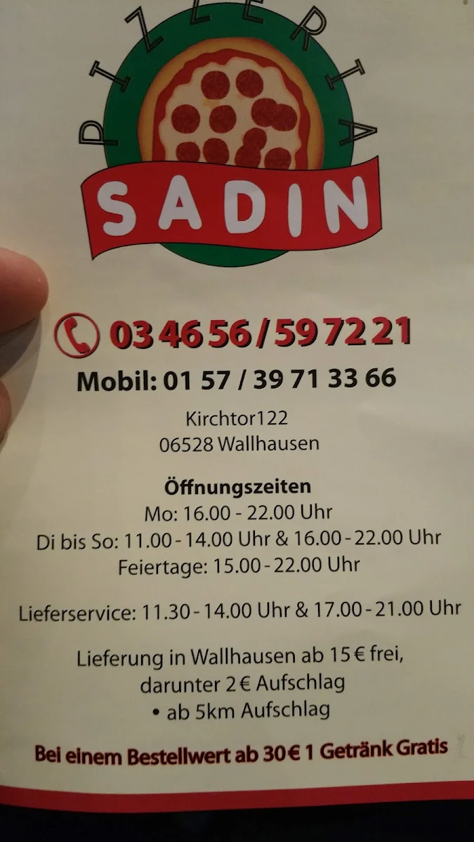 Speisekarte, Pizzeria Sadin