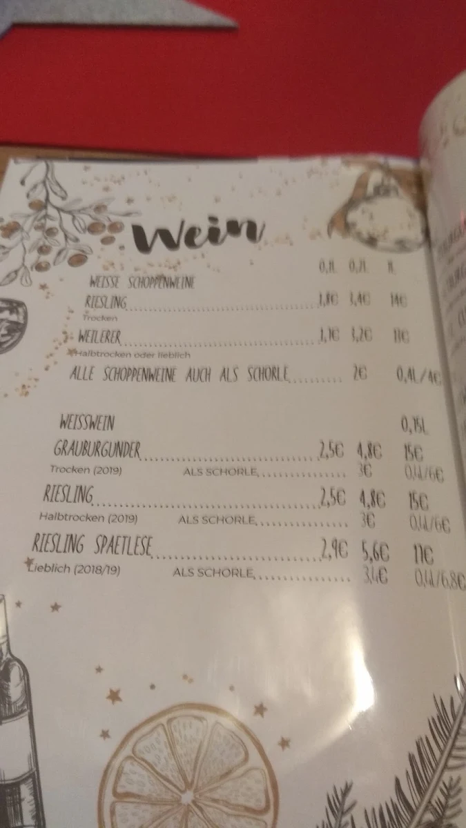 Speisekarte, Restaurant Glücksschenke