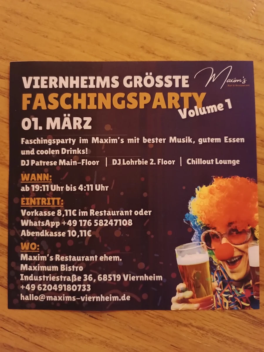 Speisekarte, Maxim's Restaurant