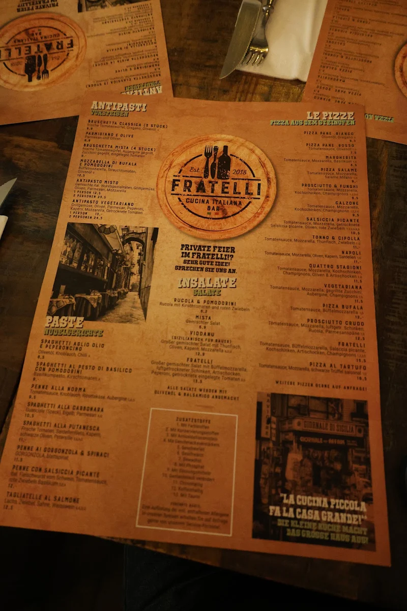 Speisekarte, Fratelli - Cucina Italiana / Bar