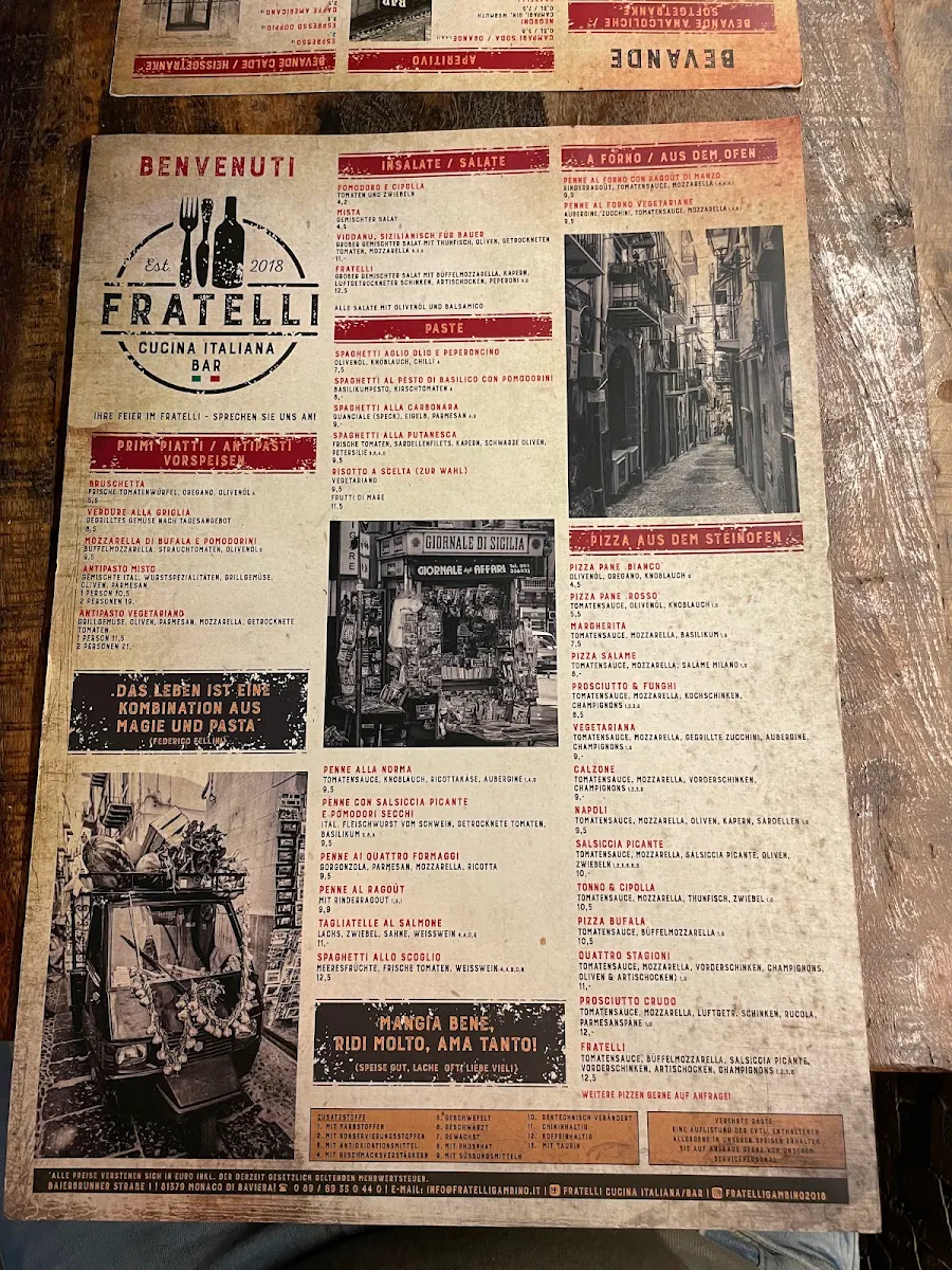 Speisekarte, Fratelli - Cucina Italiana / Bar