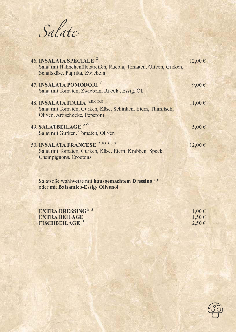 Speisekarte, Ristorante Pizzeria La Fontana