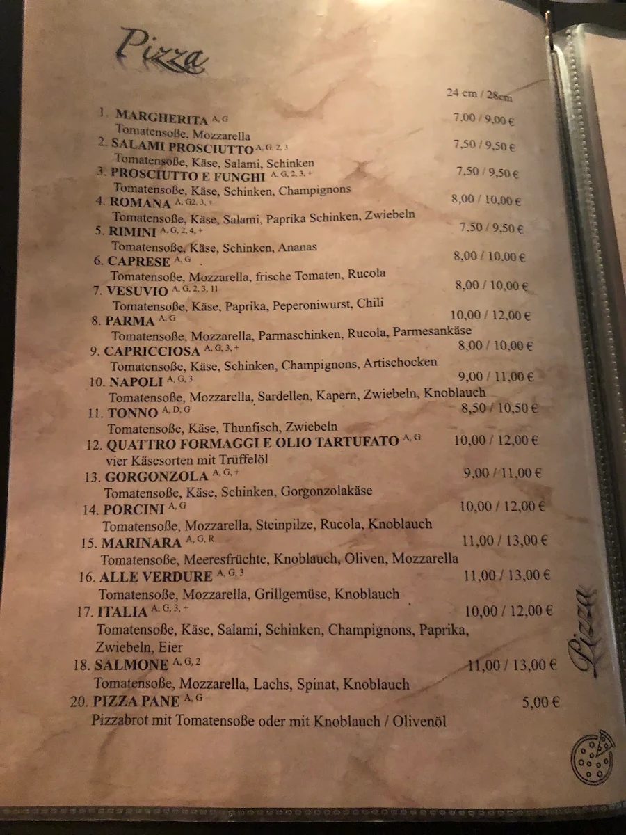 Speisekarte, Ristorante Pizzeria La Fontana