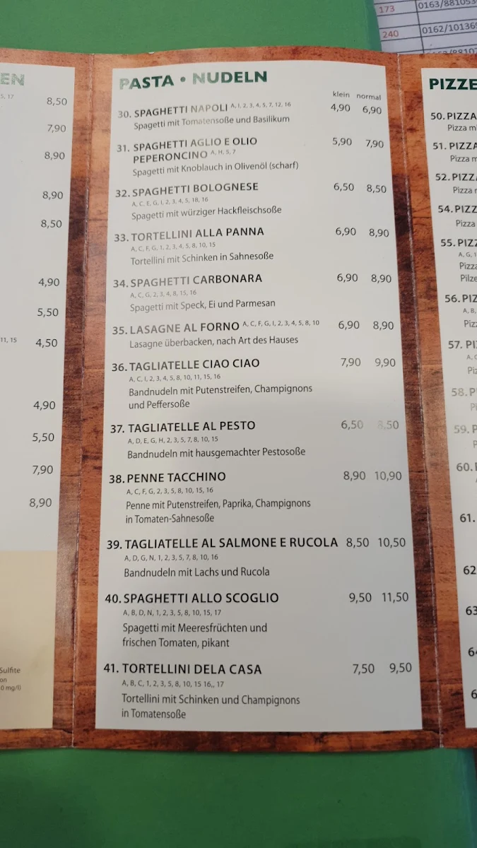 Speisekarte, Bella Vita Eisdiele