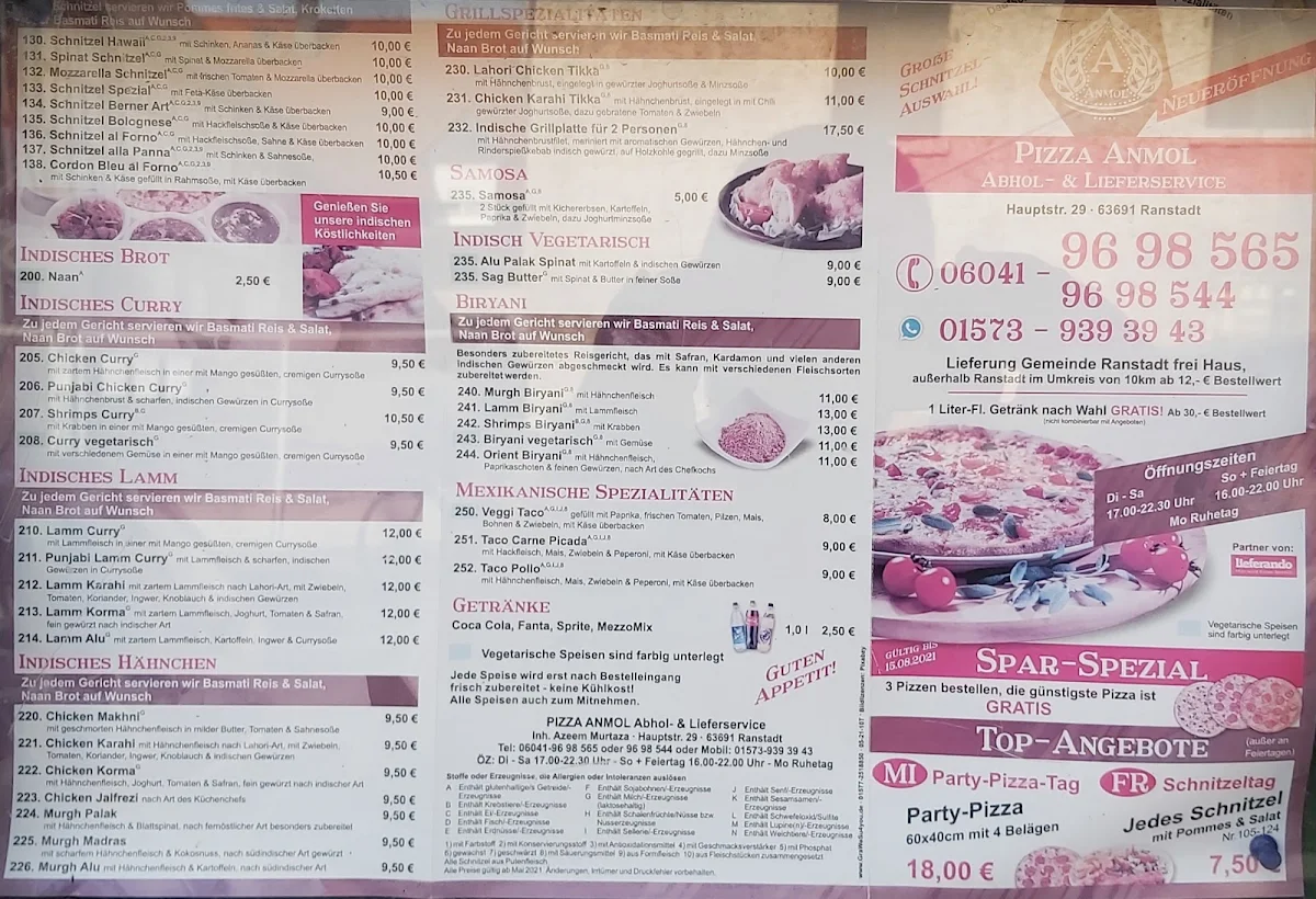 Speisekarte, Pizza Anmol