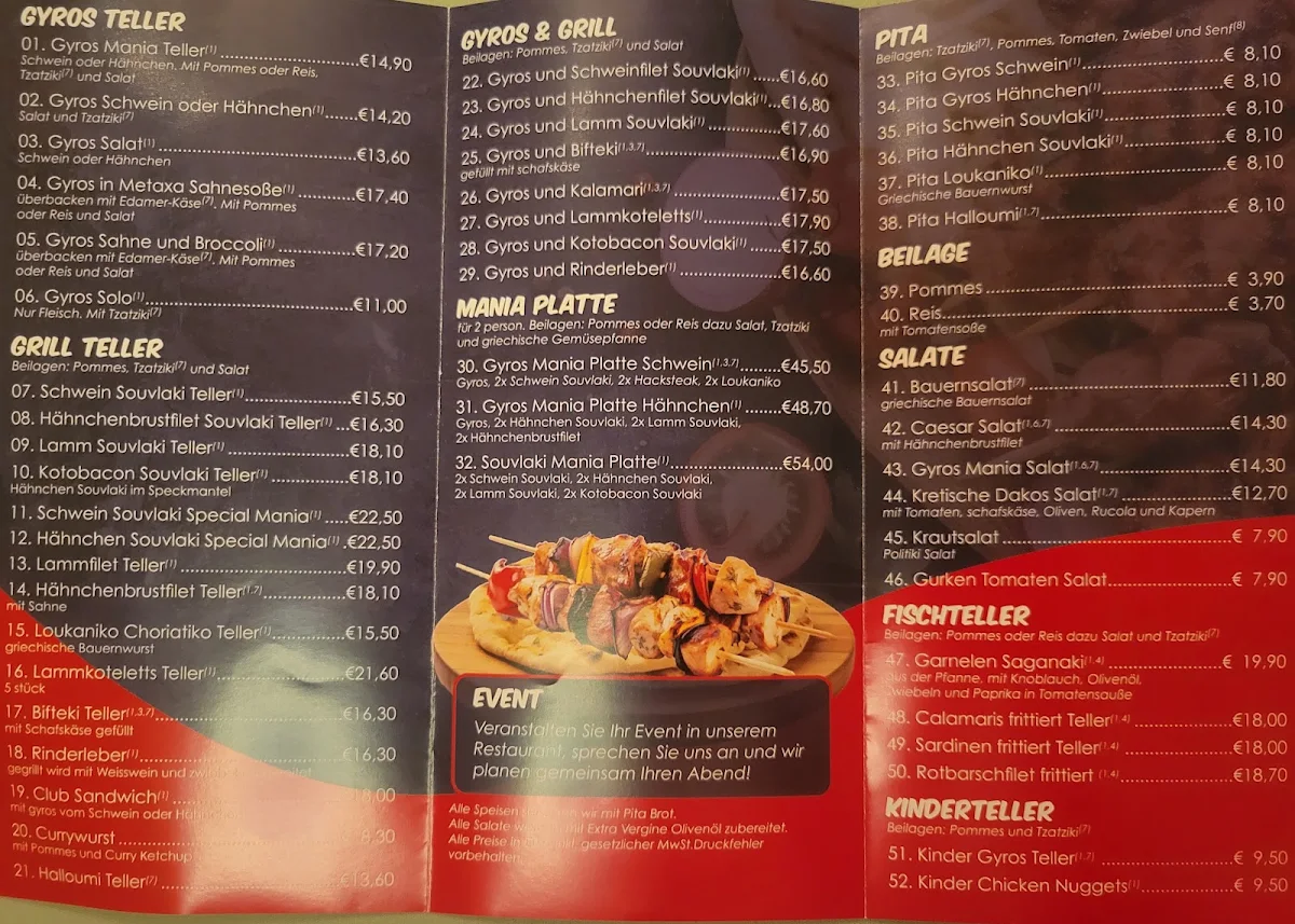 Speisekarte, Gyros Mania