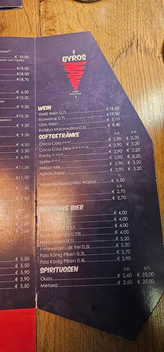 Speisekarte, Gyros Mania
