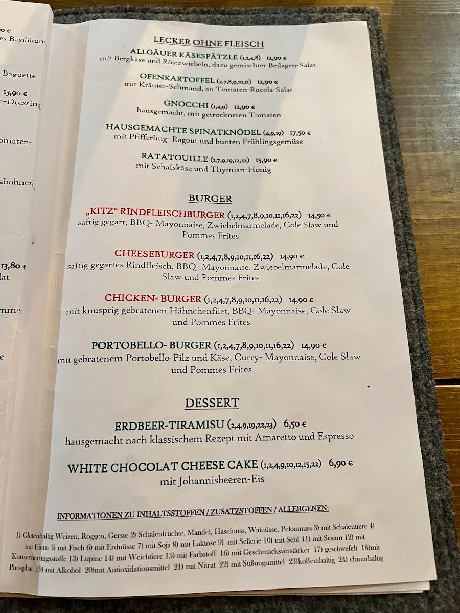 Speisekarte, Restaurant Kitz
