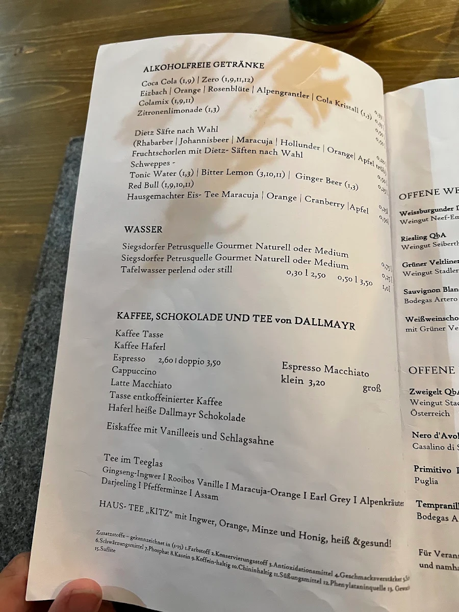 Speisekarte, Restaurant Kitz