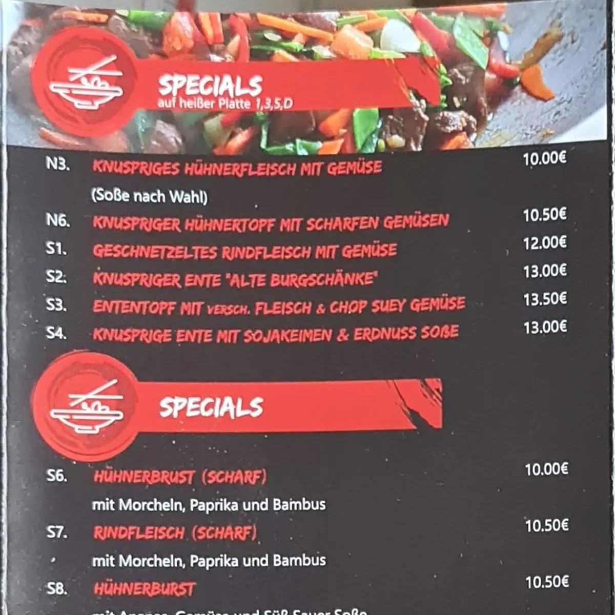 Speisekarte, Alte Burgschänke