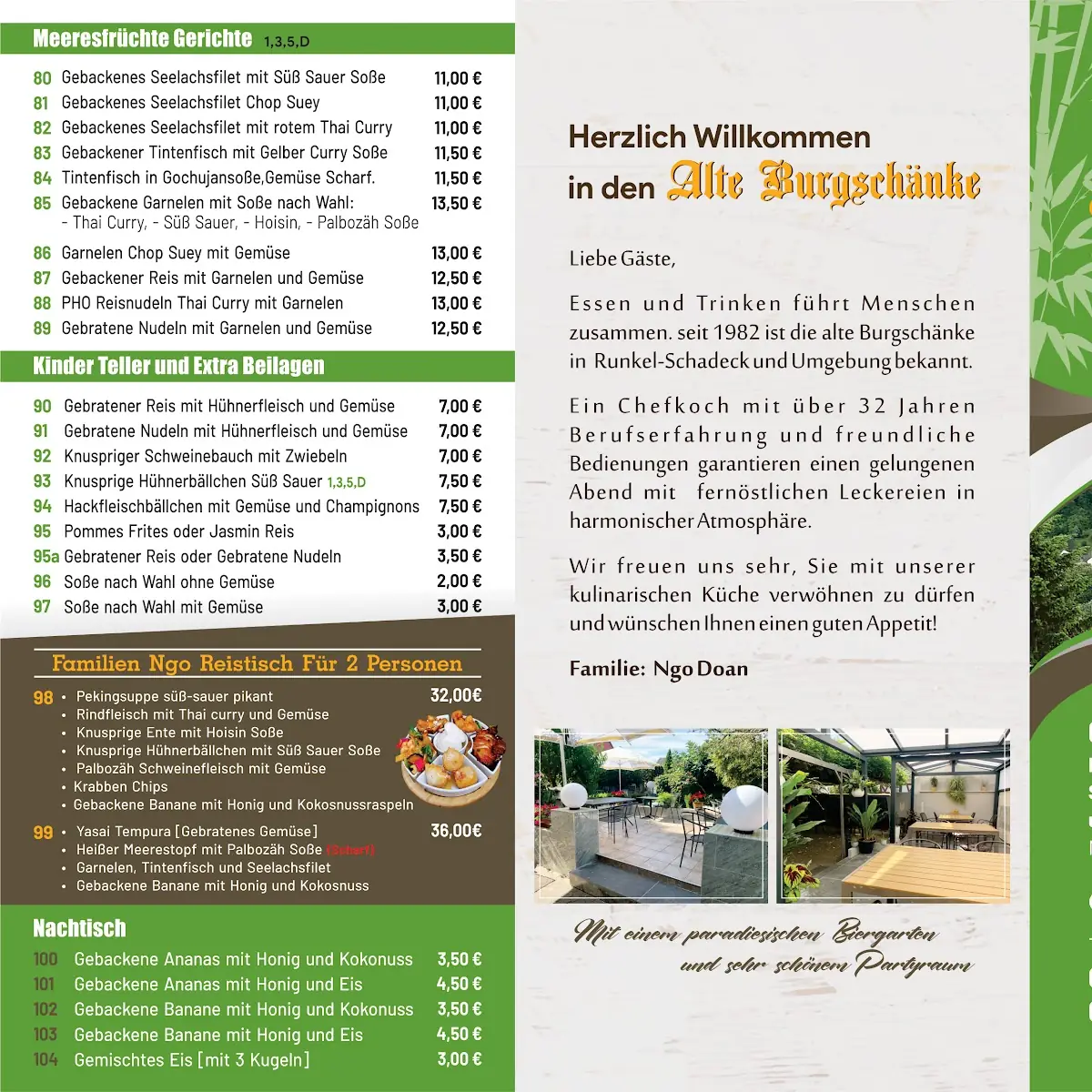Speisekarte, Alte Burgschänke